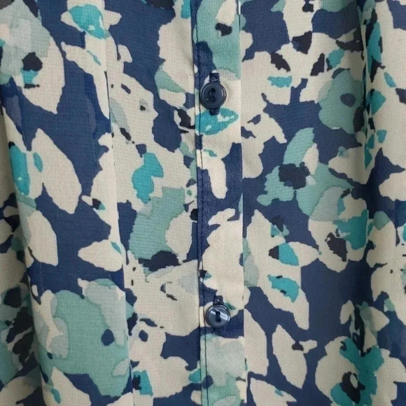 ELLE | Size S | Teal Blue Cream | Blouse - Picture 6 of 8